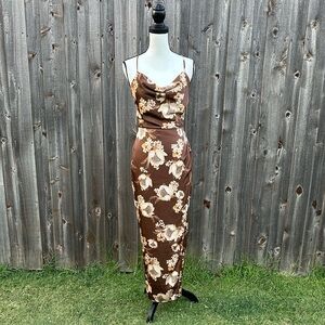 Aakaa Chocolate Floral Maxi Dress EUC